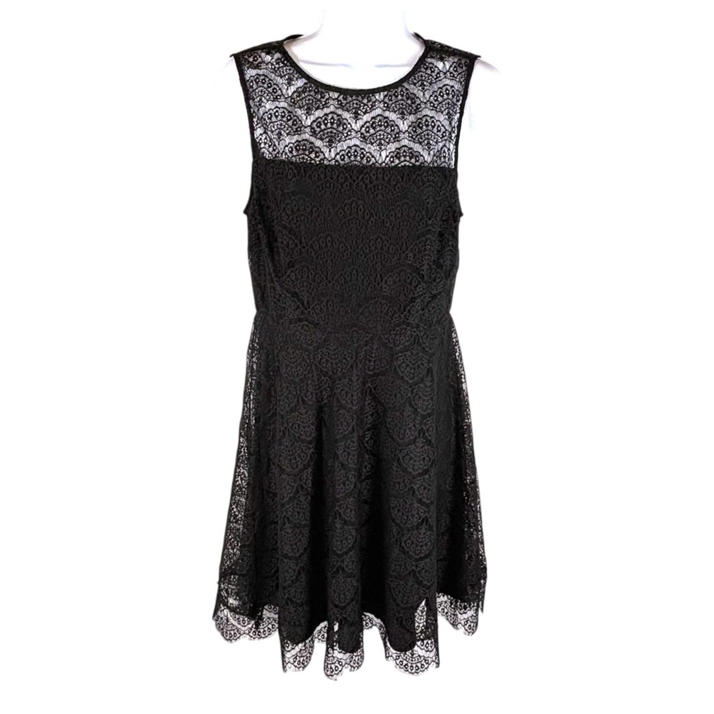 Kensie Black Lace Fit Flare Dress Size 6 Illusion Neck Sleeveless Cocktail